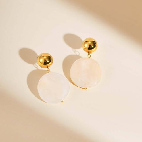 Resin Drop Earring, 304 Stainless Steel, with Resin, Round, fashion jewelry & for woman 