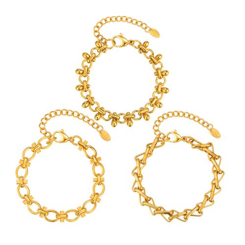 Bracelets en acier inoxydable, Acier inoxydable 304, Placage, styles différents pour le choix & pour femme & creux, doré, Vendu par PC