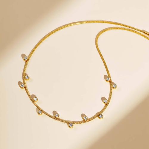 Zirkonia Edelstahl Halskette, 304 Edelstahl, mit kubischer Zirkonia, plattiert, Modeschmuck & Schlangekette & für Frau, goldfarben, verkauft von PC