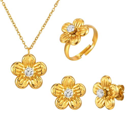 Cubic Zirconia Micro Pave Ensembles de bijoux en acier inoxydable, Acier inoxydable 304, avec zircon cubique, Placage, bijoux de mode & styles différents pour le choix & pour femme, doré, Vendu par PC