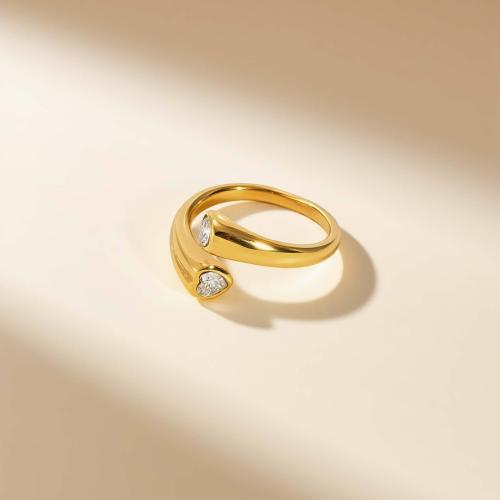 Bague en acier inoxydable Incrusté de zircon, Acier inoxydable 304, avec zircon cubique, Placage, bijoux de mode & normes différentes pour le choix & pour femme, doré, Vendu par PC