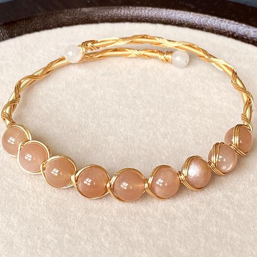 Mondstein-Armband, Messing, mit Mondstein, 14K goldgefüllt, Modeschmuck & für Frau, Inner diameter :55mm, verkauft von PC