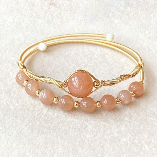 Mondstein-Armband, Messing, mit Mondstein, 14K goldgefüllt, Doppelschicht & Modeschmuck & für Frau, Inner diameter :55mm, verkauft von PC