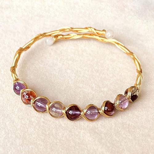 Quarz Armbänder, Messing, mit Amethyst, 14K goldgefüllt, Modeschmuck & für Frau, Inner diameter :55mm, verkauft von PC