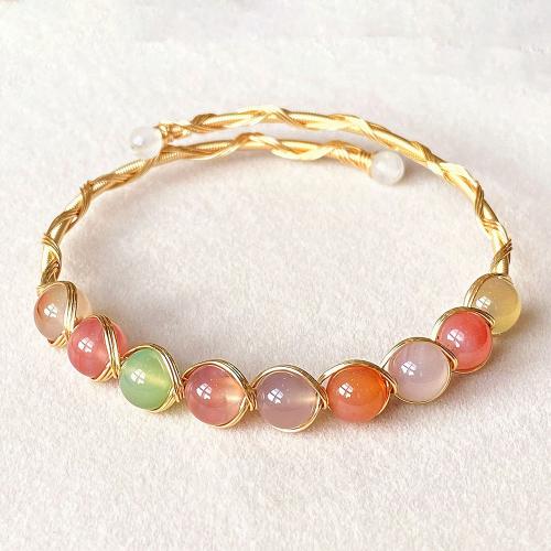 Agate Bangle, Brass, with Yanyuan Agate, 14K gold-filled, fashion jewelry & for woman, Inner diameter :55mm 