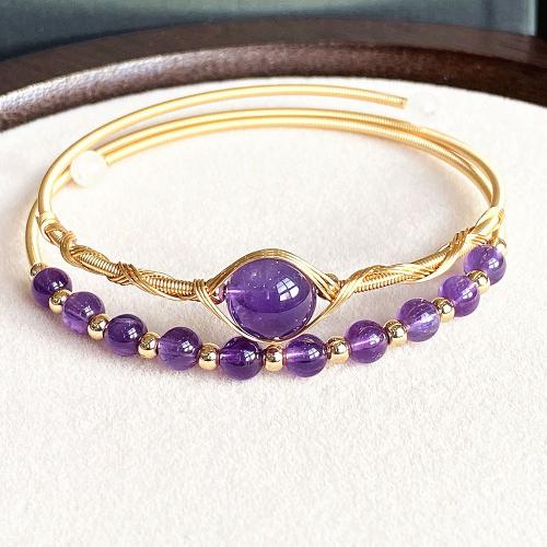 Quarz Armbänder, Messing, mit Amethyst, 14K goldgefüllt, Doppelschicht & Modeschmuck & für Frau, Inner diameter :55mm, verkauft von PC