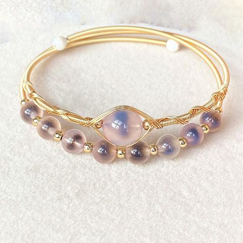 Agate Bangle, Brass, with Pink Agate, 14K gold-filled, Double Layer & fashion jewelry & for woman, Inner diameter :55mm 