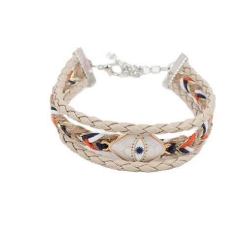 PU Schnur Armbänder, Zinklegierung, mit Hanfgarn & PU Leder & Messing & Emaille, plattiert, Modeschmuck, gemischte Farben, 20mm, Länge:25 cm, verkauft von PC[