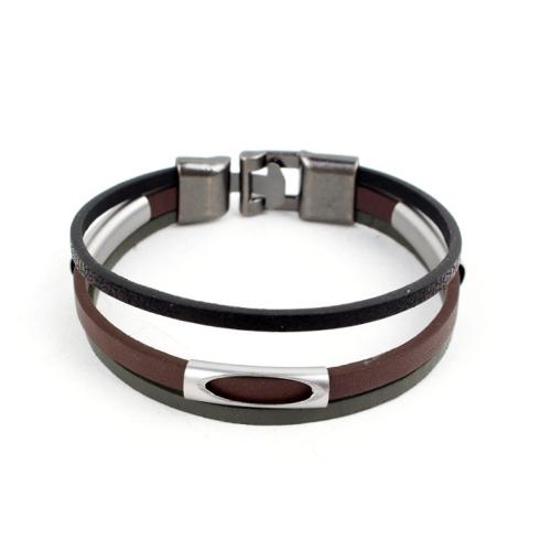 PU Schnur Armbänder, Zinklegierung, mit PU Leder, plattiert, Modeschmuck, gemischte Farben, 11mm, Länge:21 cm, verkauft von PC[