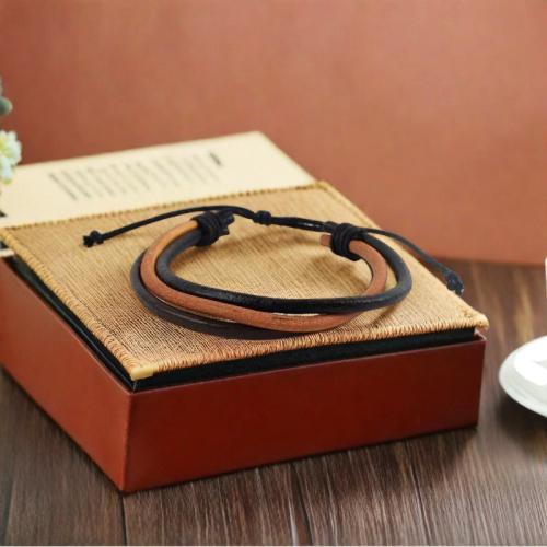 Moda crear pulseras de cordón de cera, con Cáñamo & Cuero de PU, Joyería, más colores para la opción, longitud:7.5 cm, Vendido por UD[