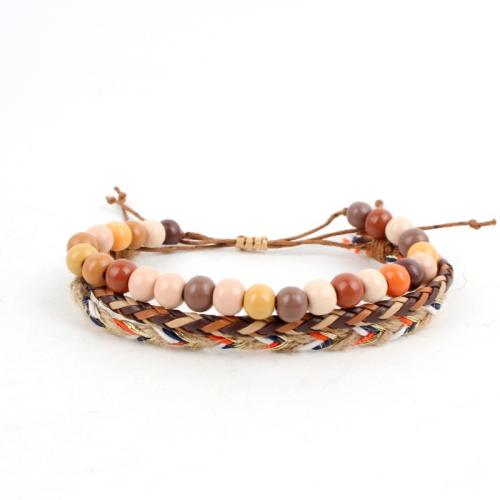 Mixed Material Bracelets, Acrylic, with Linen & PU Leather & Wax Cord, fashion jewelry, mixed colors 