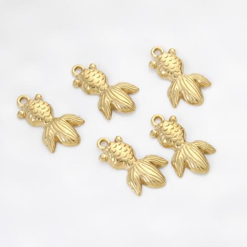 Pendentifs d'animaux en acier inoxydable , Acier inoxydable 304, poisson rouge, Placage de couleur d'or, DIY, doré Vendu par PC