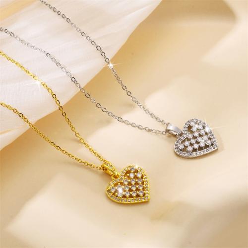 Titanium Steel Jewelry Necklace, with Brass, Heart, plated, fashion jewelry & micro pave cubic zirconia & for woman [