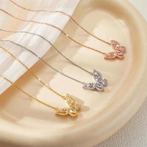 チタンジュエリーネックレス, チタン鋼, 蝶, メッキ, マイクロパヴェジルコニア & 女性用 & くり抜き, 無色, 売り手 パソコン[