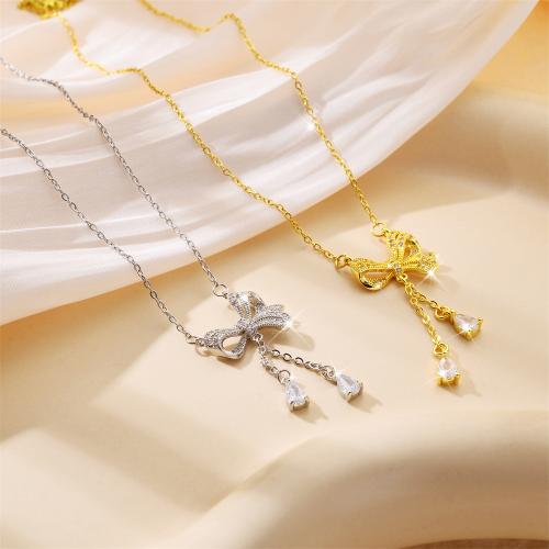 チタンジュエリーネックレス, チタン鋼, 蝶々結び, メッキ, ファッションジュエリー & 女性用 & ライン石のある, 無色, 売り手 パソコン[