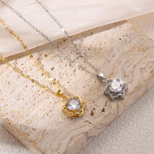 Titanium Steel Jewelry Necklace, with Brass, plated, fashion jewelry & micro pave cubic zirconia & for woman [