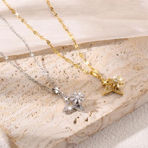 Titanium Steel Jewelry Necklace, with Brass, plated, fashion jewelry & micro pave rhinestone & for woman [