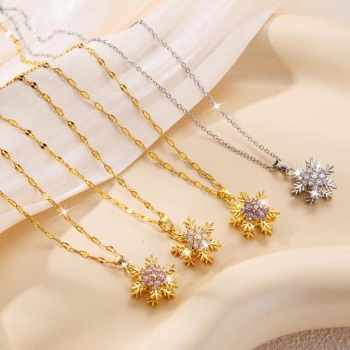 Collier de bijoux de titane, Acier titane, flocon de neige, Placage, rotatif & pavé de micro zircon & pour femme, plus de couleurs à choisir, Vendu par PC