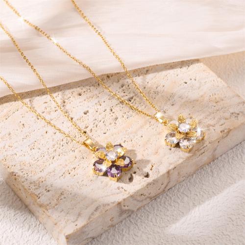Collier de bijoux de titane, Acier titane, avec laiton, fleur, Placage, bijoux de mode & pavé de micro zircon & pour femme, plus de couleurs à choisir, Vendu par PC