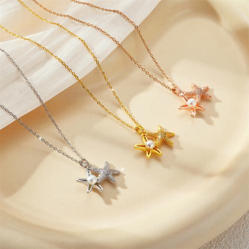 Collier de bijoux de titane, Acier titane, avec perle de plastique & laiton, étoile de mer, Placage, bijoux de mode & pavé de micro zircon & pour femme, plus de couleurs à choisir, Vendu par PC