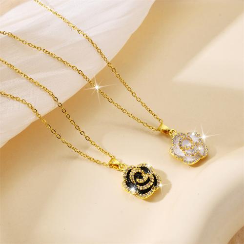 Collier de bijoux de titane, Acier titane, avec laiton, fleur, Placage, pavé de micro zircon & pour femme & émail, plus de couleurs à choisir, Vendu par PC
