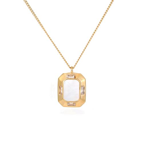 Collier de bijoux de titane, Acier titane, avec coquille blanche, Placage, bijoux de mode & pavé de micro zircon & pour femme, doré, Vendu par PC