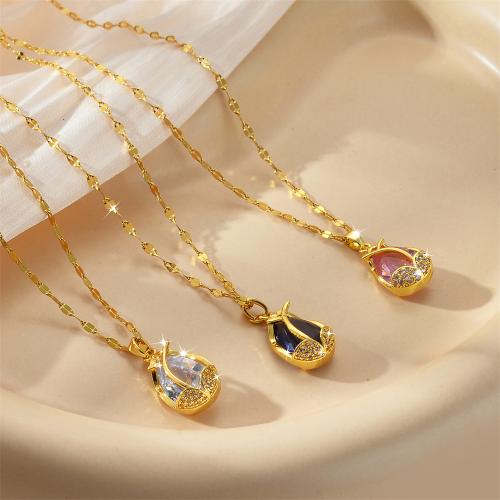 チタンジュエリーネックレス, チタン鋼, とともに 天然クォーツ & 銅, 水滴, メッキ, ファッションジュエリー & マイクロパヴェジルコニア & 女性用, 無色, 売り手 パソコン[