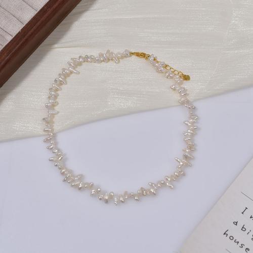 Стерлингового серебра жемчужное ожерелье, Серебро 925 пробы, с Пресноводные жемчуги, Барокко, ювелирные изделия моды, белый, 7-8mm, длина:43 см, продается PC