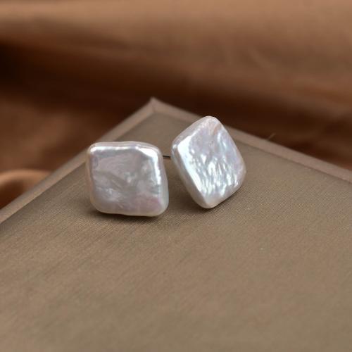 Boucle d'oreille en argent sterling Stud perle naturelle, argent sterling 925, avec perle d'eau douce cultivée, cadre, bijoux de mode, plus de couleurs à choisir, 11-12mm, Vendu par paire