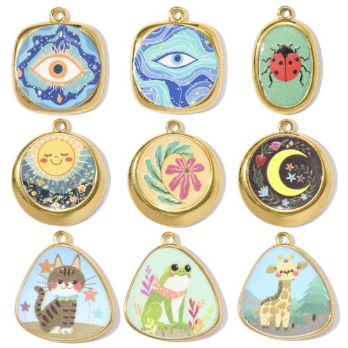 Emaille Edelstahl Anhänger, 304 Edelstahl, goldfarben plattiert, DIY, keine, 3PCs/Tasche, verkauft von Tasche