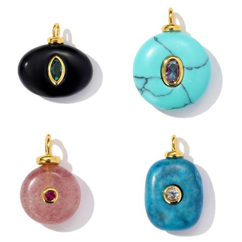 Piedras preciosas colgantes de latón, metal, con Piedra natural, chapado, Bricolaje & micro arcilla de zirconia cúbica, más colores para la opción, 3PCs/Bolsa, Vendido por Bolsa