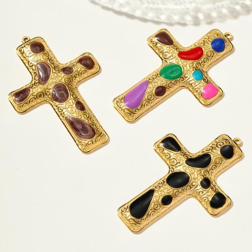 Emaille Edelstahl Anhänger, 304 Edelstahl, Kreuz, goldfarben plattiert, DIY, keine, 3PCs/Tasche, verkauft von Tasche