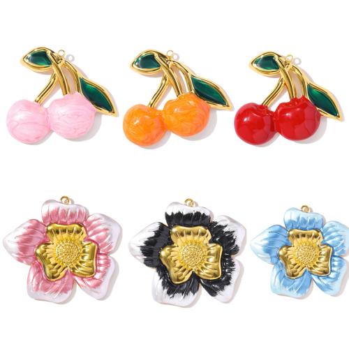 Emaille Edelstahl Anhänger, 304 Edelstahl, goldfarben plattiert, DIY, keine, 3PCs/Tasche, verkauft von Tasche