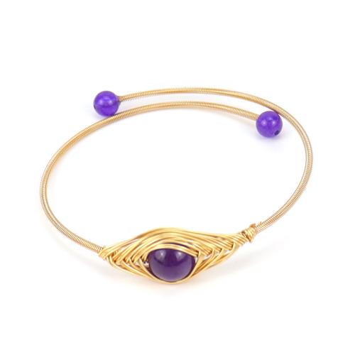 Самоцвет браслет, Полудрагоценный камень, с Латунь, Связанный вручную, ювелирные изделия моды & различные материалы для выбора & Женский, Золотой, продается PC