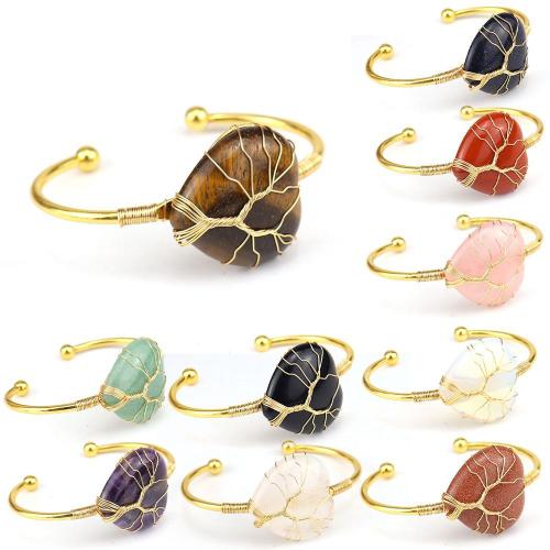 Самоцвет браслет, Полудрагоценный камень, с Медная проволока & Латунь, Связанный вручную, ювелирные изделия моды & различные материалы для выбора & Мужская, Золотой, продается PC