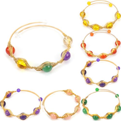 Самоцвет браслет, Полудрагоценный камень, с Медная проволока & Латунь, Связанный вручную, ювелирные изделия моды & различные материалы для выбора & Мужская, Золотой, продается PC