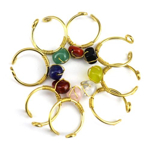 Gemstone Brass Finger Ring, with brass wire & Brass, handmade, fashion jewelry & for woman, golden 