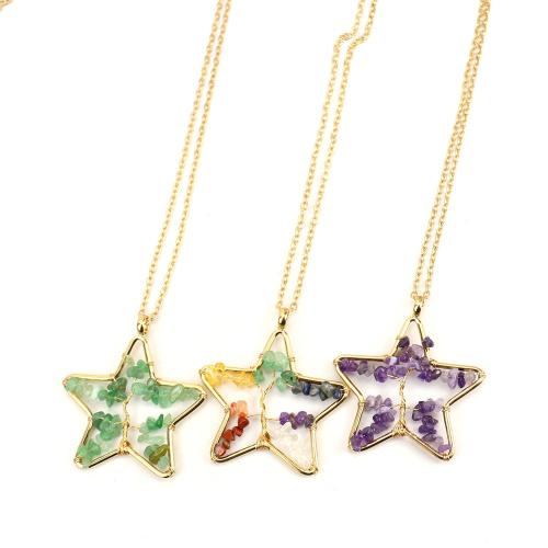 Colliers de pierres précieuses, pierre gemme, avec fil en laiton & laiton, fait à la main, différents matériaux pour le choix & pour femme & creux, doré Environ 53 cm, Vendu par PC