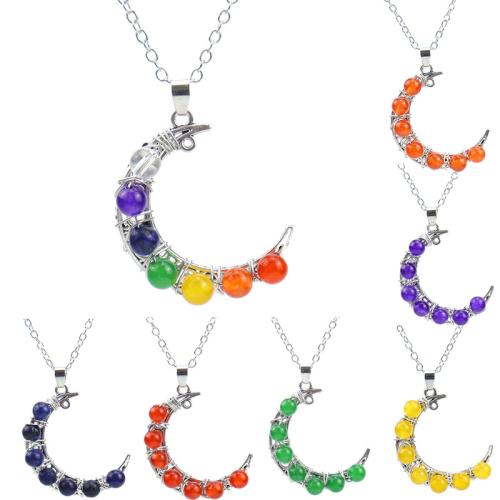 Colliers de pierres précieuses, pierre gemme, avec fil en laiton & laiton, fait à la main, bijoux de mode & différents matériaux pour le choix & pour femme, argent, Vendu par PC