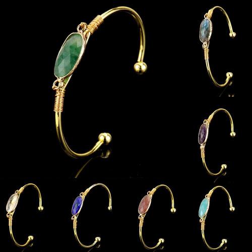 Самоцвет браслет, Полудрагоценный камень, с Медная проволока & Латунь, Связанный вручную, ювелирные изделия моды & различные материалы для выбора & Мужская, Золотой, продается PC