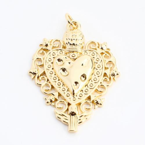 Brass Heart Pendants, DIY & hollow, golden 