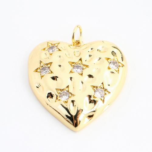 Cubic Zirconia Micro Pave Brass Pendant, Heart, DIY & micro pave cubic zirconia, golden 