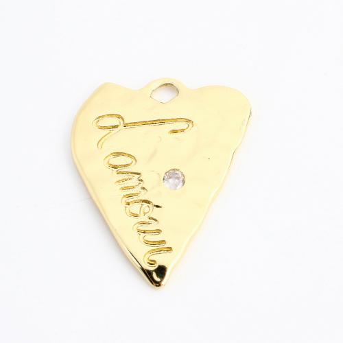 Cubic Zirconia Micro Pave Brass Pendant, Heart, DIY & micro pave cubic zirconia, golden 