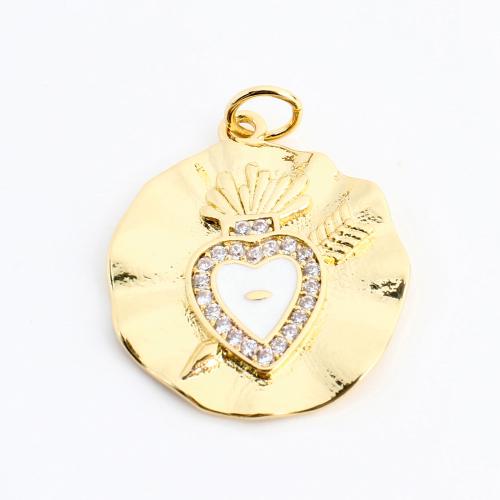 Cubic Zirconia Micro Pave Brass Pendant, Round, DIY & micro pave cubic zirconia, golden 