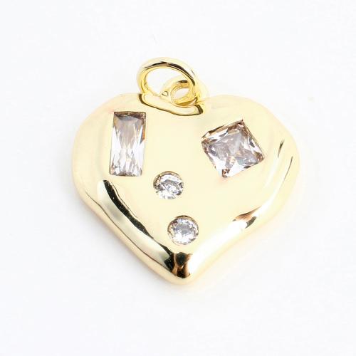 Cubic Zirconia Micro Pave Brass Pendant, Heart, DIY & micro pave cubic zirconia, golden 