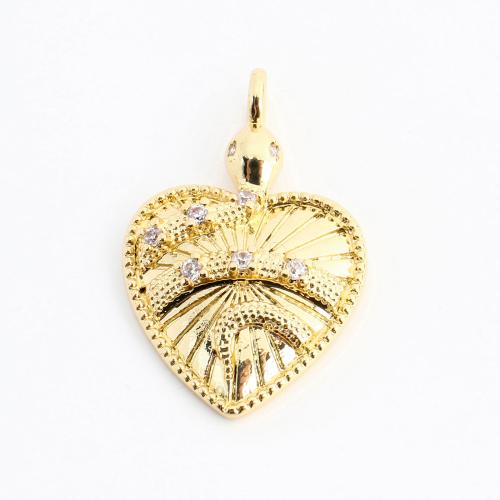Cubic Zirconia Micro Pave Brass Pendant, Heart, DIY & micro pave cubic zirconia, golden 