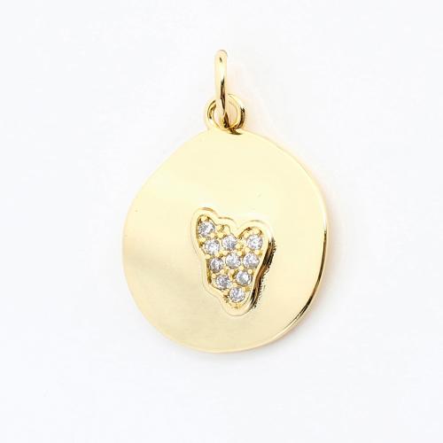 Cubic Zirconia Micro Pave Brass Pendant, Round, DIY & micro pave cubic zirconia, golden 