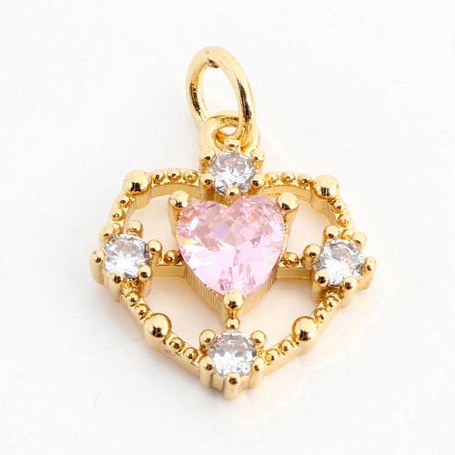 Cubic Zirconia Micro Pave Brass Pendant, Heart, DIY & micro pave cubic zirconia & hollow, golden 