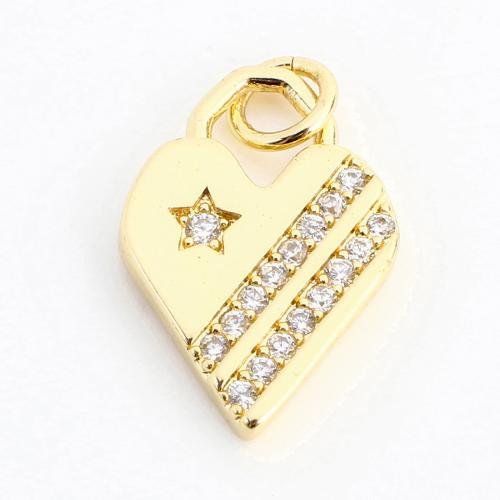 Cubic Zirconia Micro Pave Brass Pendant, Heart, DIY & micro pave cubic zirconia, golden 