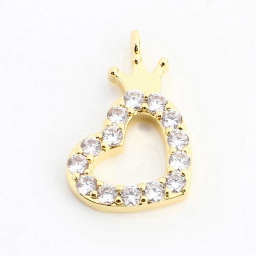 Cubic Zirconia Micro Pave Brass Pendant, Heart, DIY & micro pave cubic zirconia & hollow, golden 